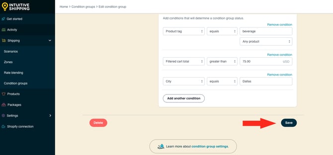 IS HS Condition GroupsIS HS Condition Groups - Beverage Over 75 Dallas - Save Button