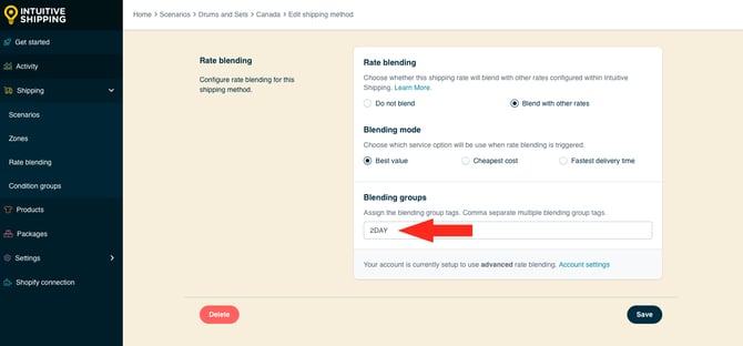 IS HS FedEx 2 Day Shipping - Rate Blending - Edit Blending Group Tag 2Day