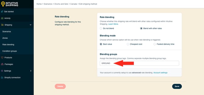 IS HS FedEx Ground Shipping - Rate Blending - Edit Blending Group Tag Ground