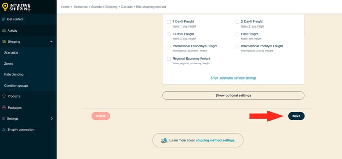 IS HS Parcel Service Shipping Method - FedEx - Save Button