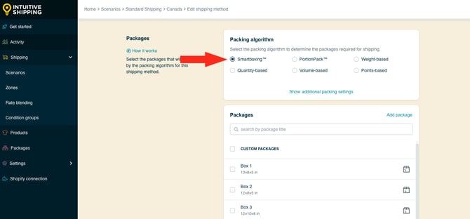 IS HS Parcel Service Shipping Method - Select SmartBoxing Algorithm