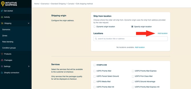 IS HS Parcel Service Shipping Methods - Add Location - ShipStation