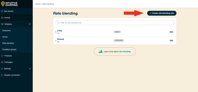 IS HS Rate Blending - Create Rate Blending Rule Button - Multi-Carrier Service Ground 2 Day