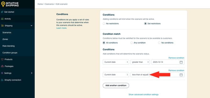 IS HS Scenario - Add Condition Type - Current Date Less Than or Equals