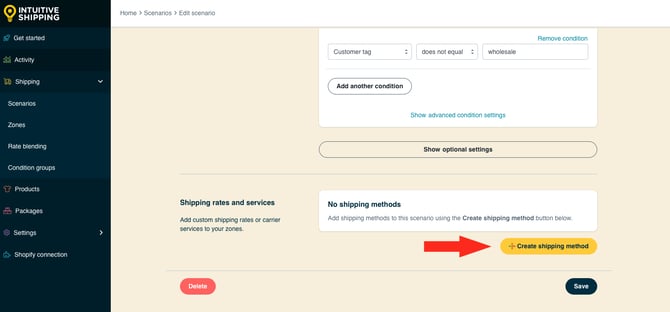 IS HS Scenario - Customer Not Wholesale - Create Shipping Method