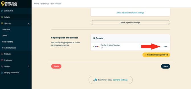 IS HS Scenario - Edit Standard Holiday Shipping Method