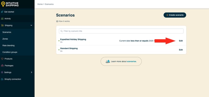 IS HS Scenario - Scenario List - Edit Expedited Holiday Scenario
