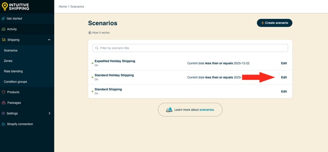 IS HS Scenario - Scenario List - Edit Standard Holiday Scenario