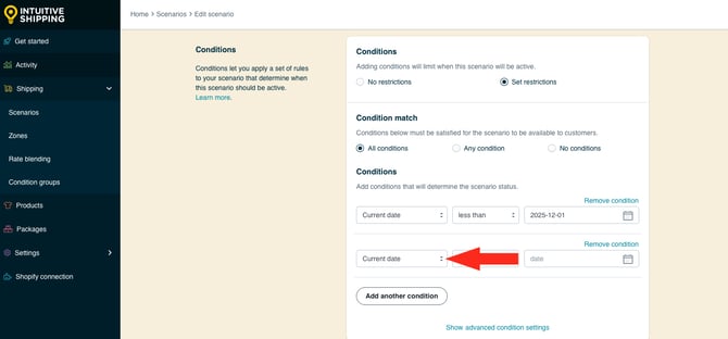 IS HS Scenarios - Add Condition - Current Date Condition Type with Less Than Dec 1