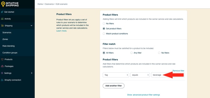 IS HS Scenarios - Beverage Free Shipping - Filter Value Tag Equals Beverage
