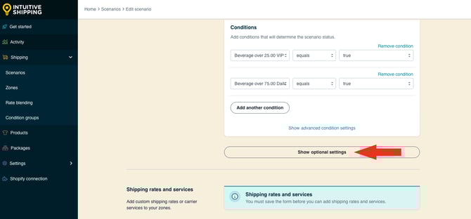 IS HS Scenarios - Beverage Free Shipping - Show Optional Settings