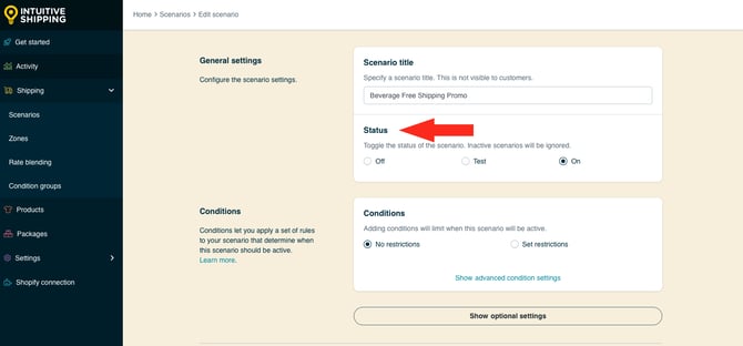 IS HS Scenarios - Beverage Free Shipping Promo - Edit Scenario Status