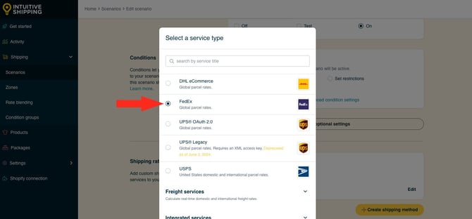 IS HS Scenarios - Create Shipping Method Select FedEx