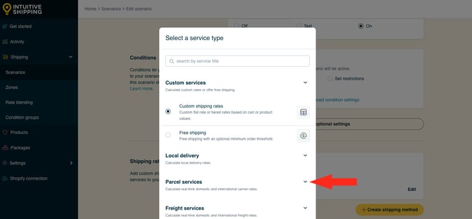 IS HS Scenarios - Create Shipping Method Select Parcel