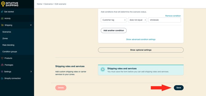 IS HS Scenarios - Customer Tag Not Equals Wholesale - Save Button