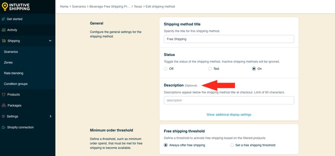 IS HS Shipping Methods - Beverage Free Shipping - Edit Shipping Method Description