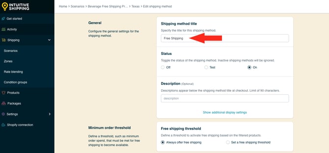 IS HS Shipping Methods - Beverage Free Shipping - Edit Shipping Method Title