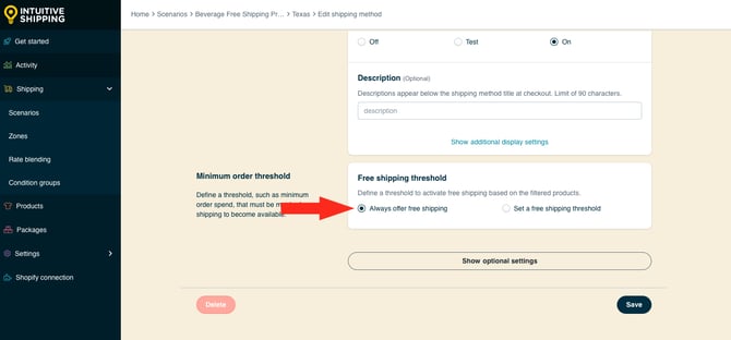 IS HS Shipping Methods - Beverage Free Shipping - Free Shipping Threshold Always Free