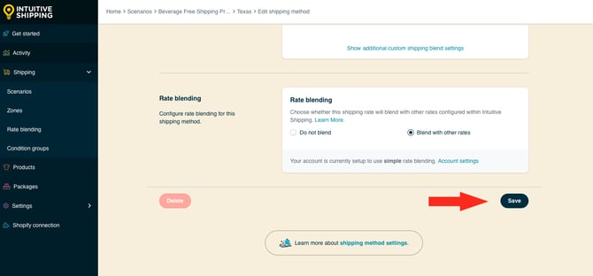 IS HS Shipping Methods - Beverage Free Shipping - Save Button
