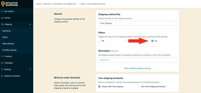 IS HS Shipping Methods - Beverage Free Shipping - Shipping Method Status On