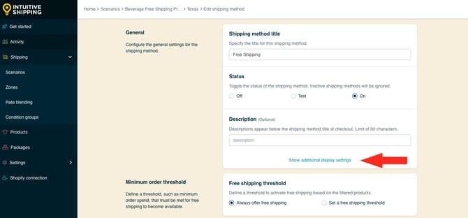 IS HS Shipping Methods - Beverage Free Shipping - Show Additional Display Settings