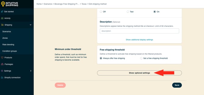 IS HS Shipping Methods - Beverage Free Shipping - Show Optional Settings