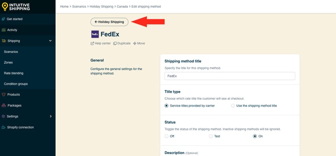 IS HS Shipping Methods Holiday Shipping Method Back Button FedEx