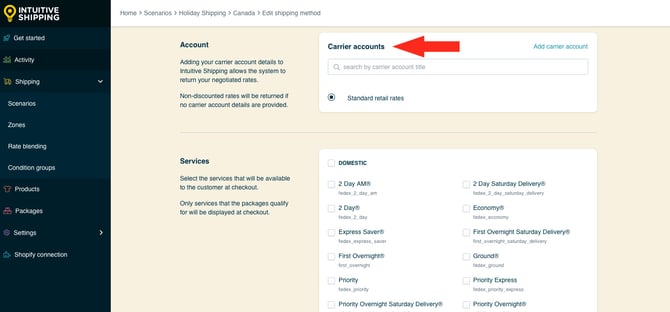 IS HS Shipping Methods Holiday Shipping Method Carrier Accounts