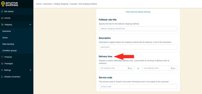 IS HS Shipping Methods Holiday Shipping Method Optional Settings Fallback Rate Delivery Date-1