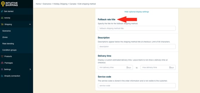 IS HS Shipping Methods Holiday Shipping Method Optional Settings Fallback Rate Title-1