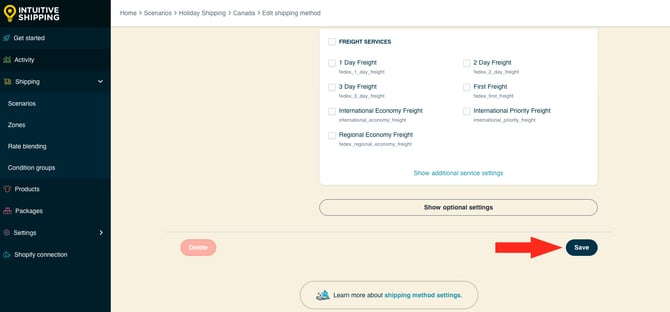 IS HS Shipping Methods Holiday Shipping Method Save