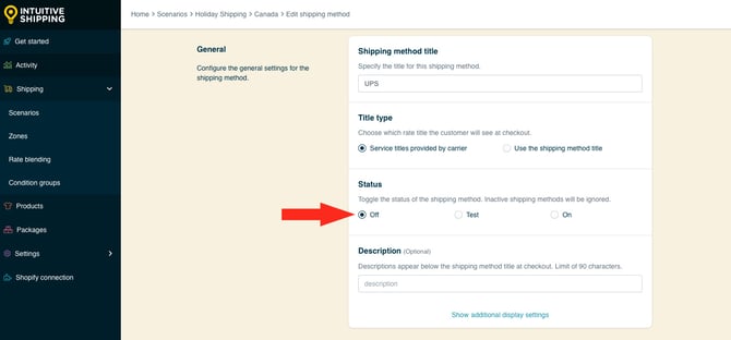 IS HS Shipping Methods Holiday Shipping Method Status Off UPS-1