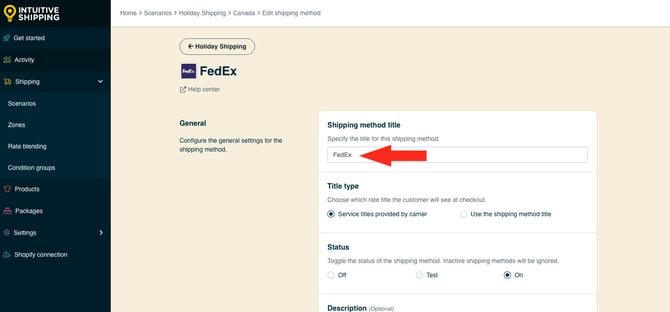 IS HS Shipping Methods Holiday Shipping Method Title FedEx