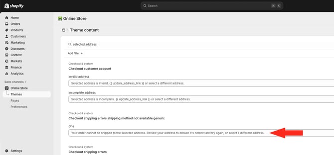IS HS Shopify - Edit Shipping Not Available Message Default