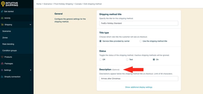 IS HS Time-Sensitive Shipping Method - Edit Post-Holiday Shipping Method Description