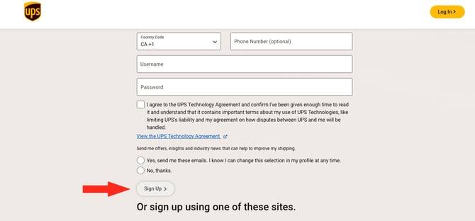 IS HS UPS OAuth - Sign Up Button