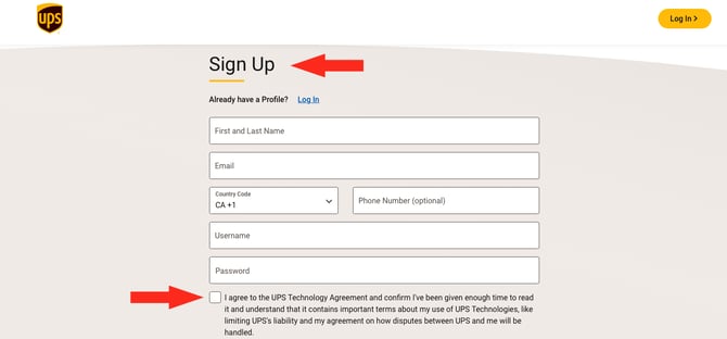 IS HS UPS OAuth - Sign Up Form